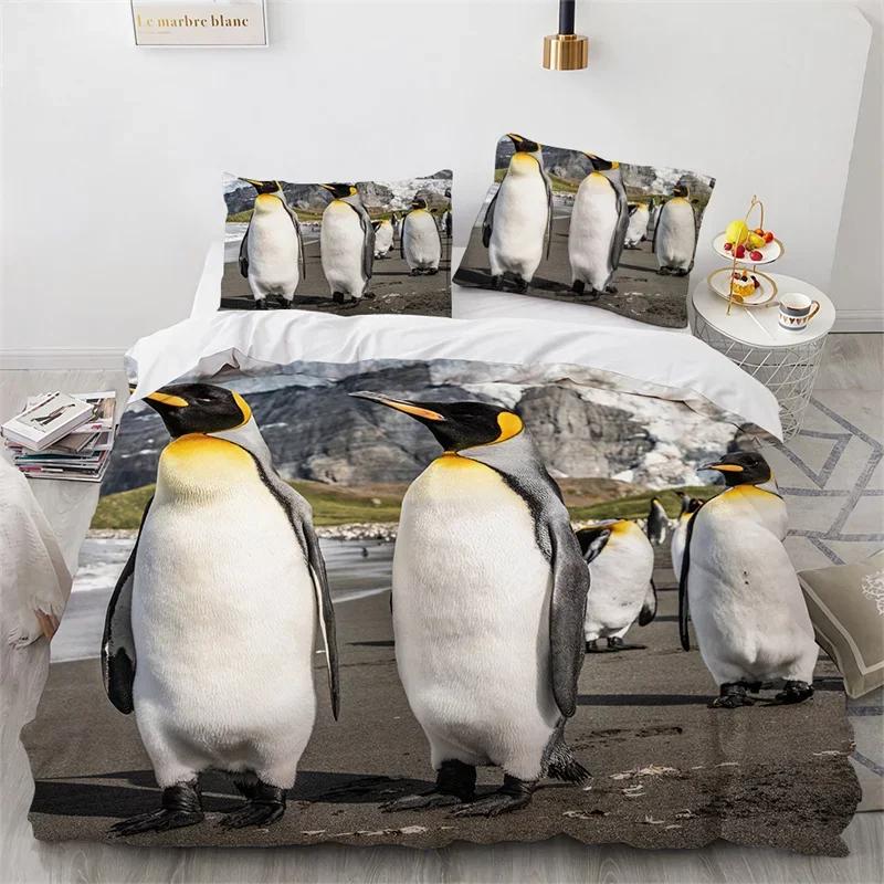 Penguin Bedding Set Galaxy Starry Sky Comforter Cover for Boys Girls Cartoon Penguin Duvet Cover Cute Antarctic Animal Bed Set