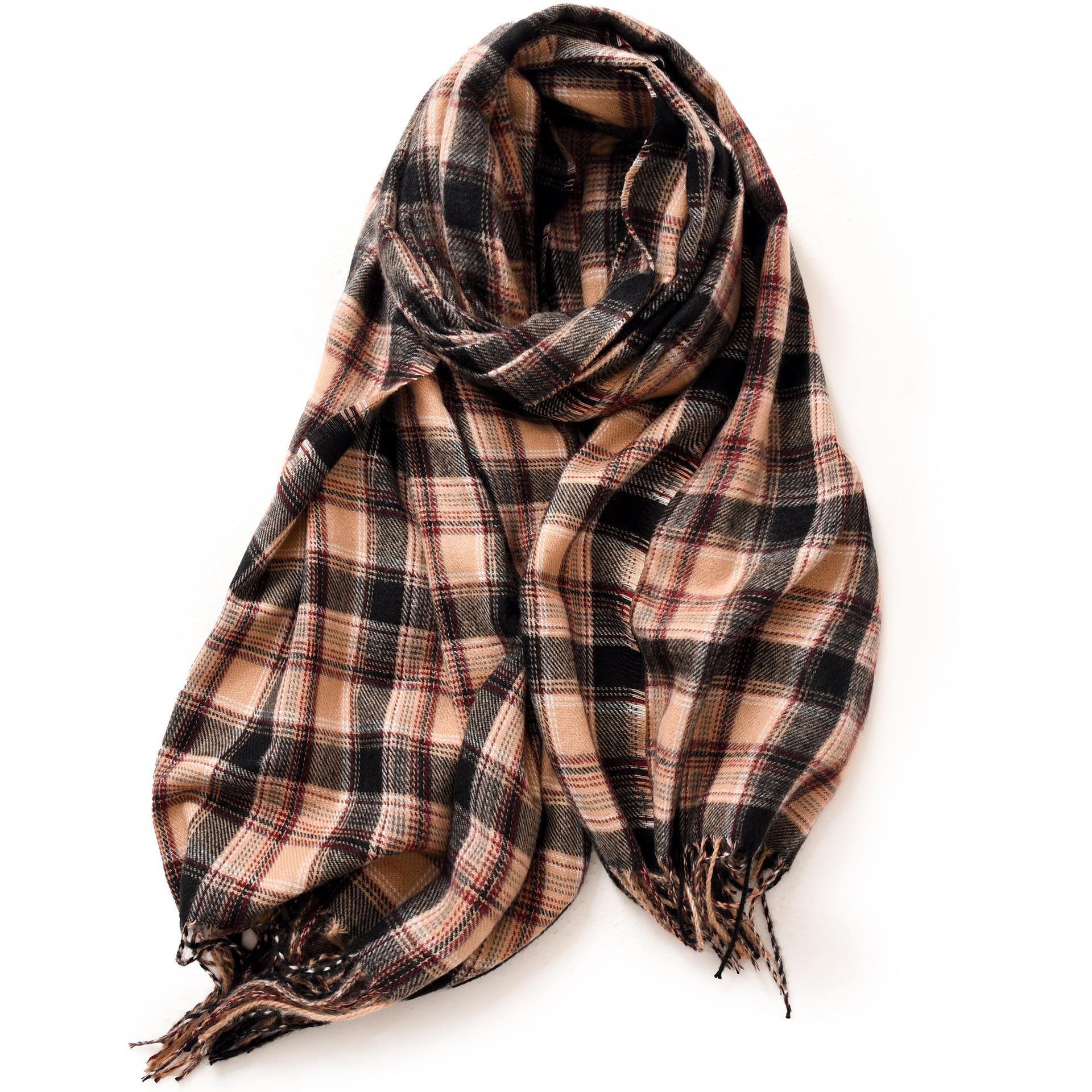 

Korean Style Women s Red Plaid Winter Shawl - Thick, Warm Faux Cashmere Scarf 68x180 cm бежевый/кофейный