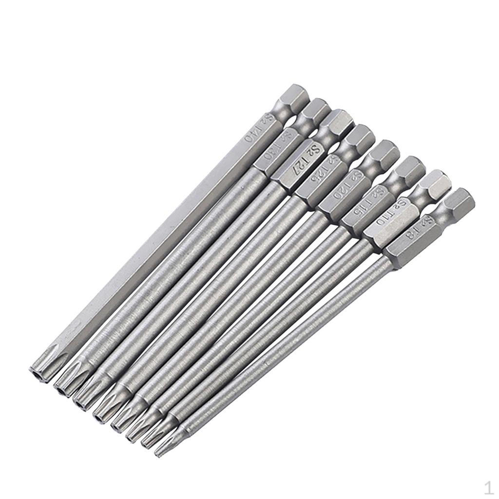 6Pcs Long Head Screwdriver Bits Tip Set S2 Steel 1/4" Hex Shank 100mm