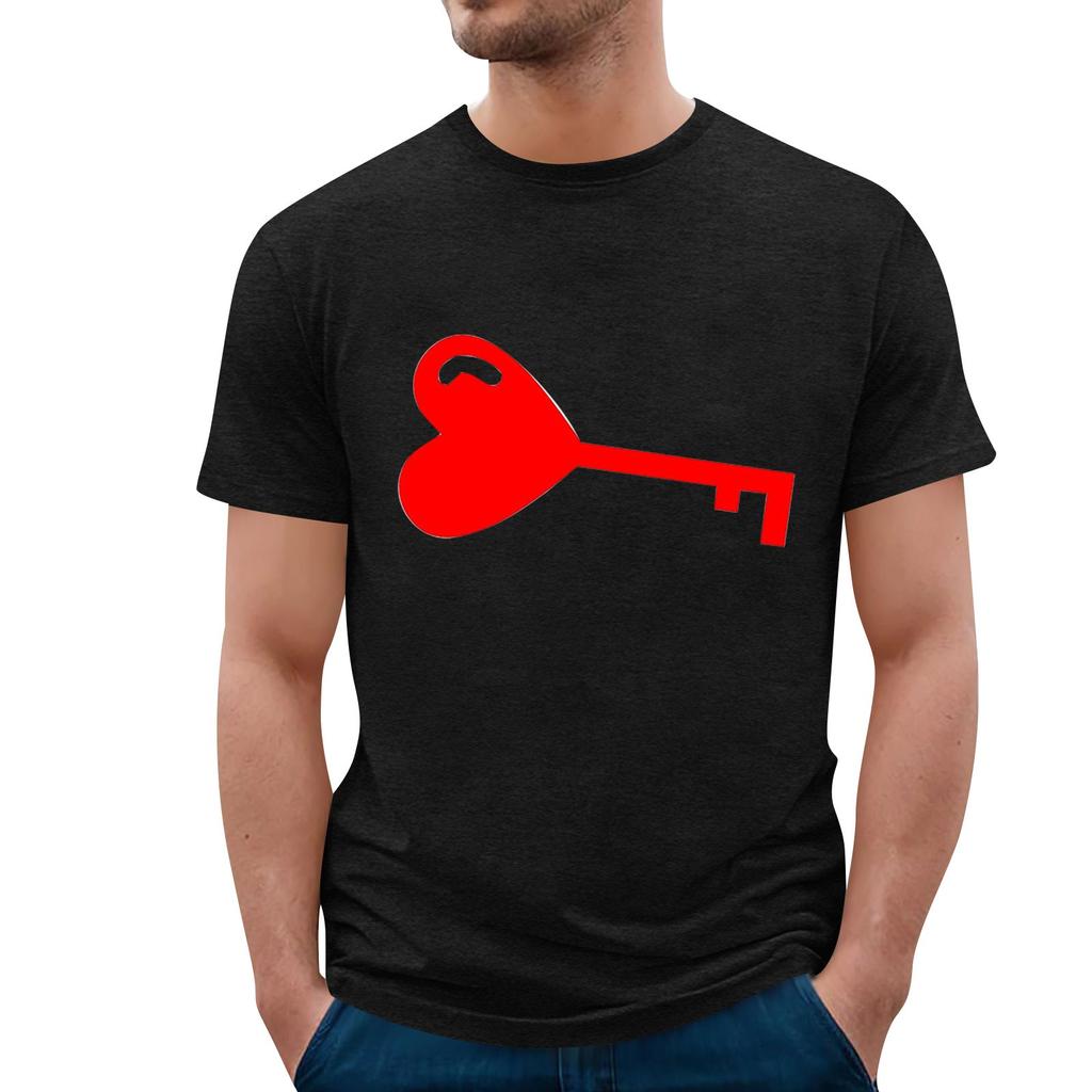 Męska luźna koszulka z okrągłym dekoltem i krótkim rękawem, z nadrukiem na Walentynki