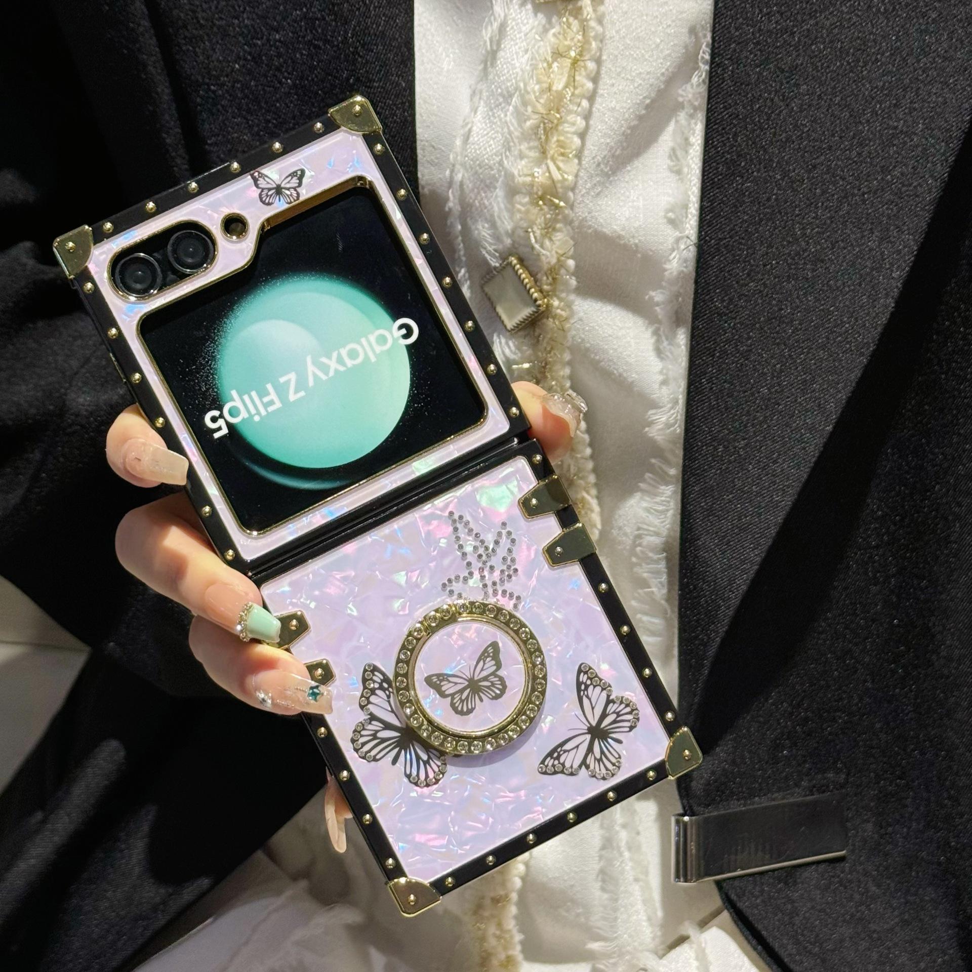 

Suitable for Samsung ZFLIP6 Folding Screen Mobile Phone Shell Shell Pattern Bracket Diamond Insert Suitable for Z Flip3 4 5 Z FLip6