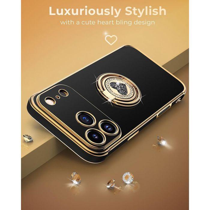 Shockproof Case - BOOLING - for iPhone 17 Pro - Silicone Case with Cord Ring Heart Pattern - Black