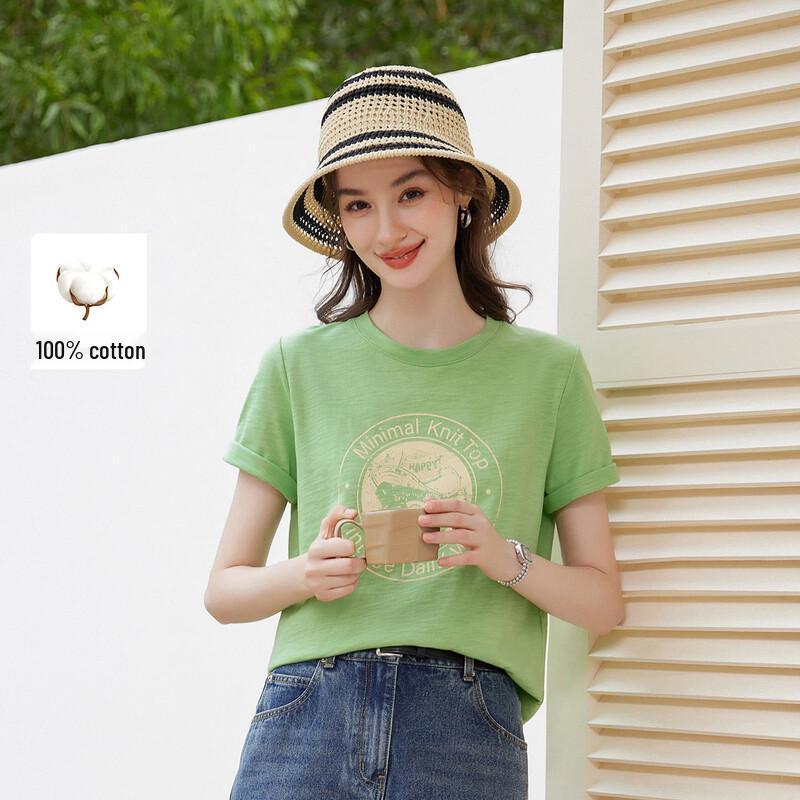 Women s Cotton Letter Print Short-Sleeve T-Shirt L