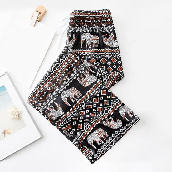 Pantaloni da Donna a Vita Alta Stile Etnico Vita Elastica Coulisse Stampa Elefante Retrò Gamba Larga Dritta Pantaloni Abbigliamento Femminile