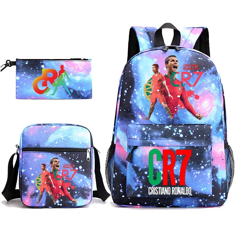 Cr7 Youth Fashion Children'S Student Schoolbag Three-Piece Set Backpack Satchel Pencil Case