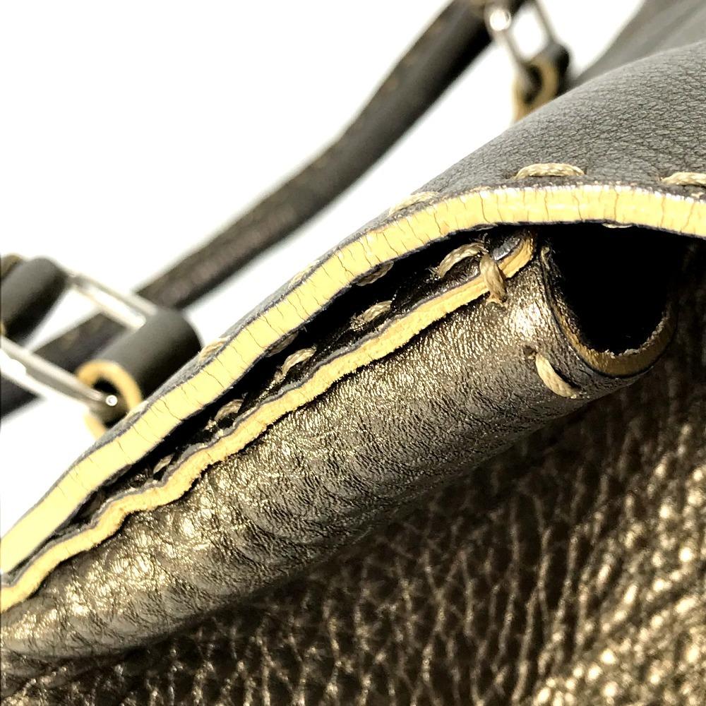 Fendi Selleria Stitch Tote Bag Flap Hand Bag Leather Metallic Gold Based