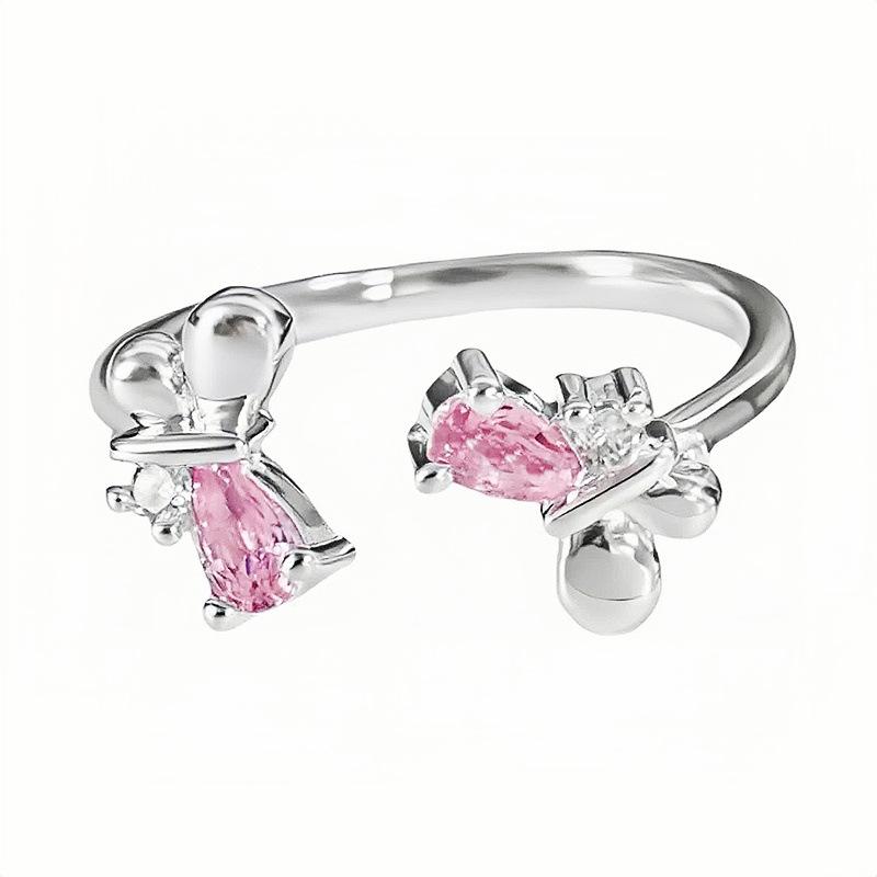 Light Luxury Sweet Cool Pink Cute Full Diamond Zir*****Pening Adjustable Ring Niche Design High-End Ring Woman