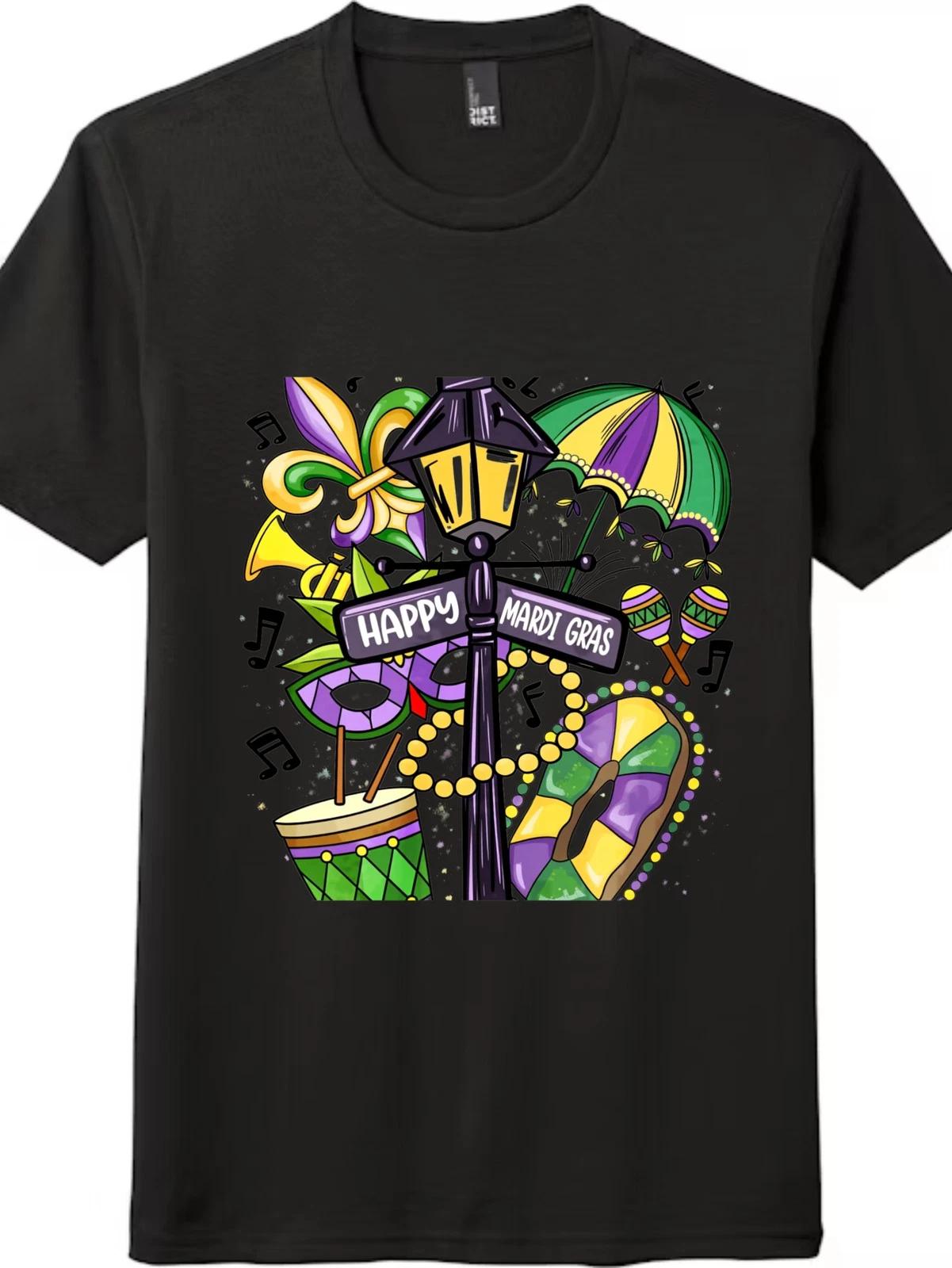 

Funny Mardi Gras Festival Elements T-Shirt Unisex Retro Carnival Casual Tee S