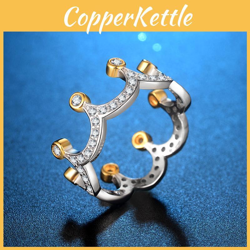 Women Glamour Fashion Crown Gold Plated Crystal Bridal Engagement Ring Ornament