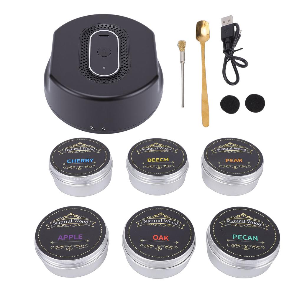 Electric Whiskey Smoker Kit Safe Rechargeable Bourbon Cocktail Smoker Kit with 6 Wood Chips for Kitchen Party Bar