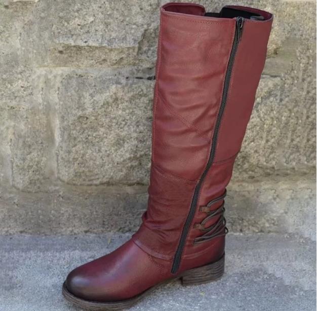 Damskie buty do kolan modne niskie obcasy kwadratowa platforma długie buty brązowe czarne skórzane zamki zimowe damskie ciepłe buty botki 69m