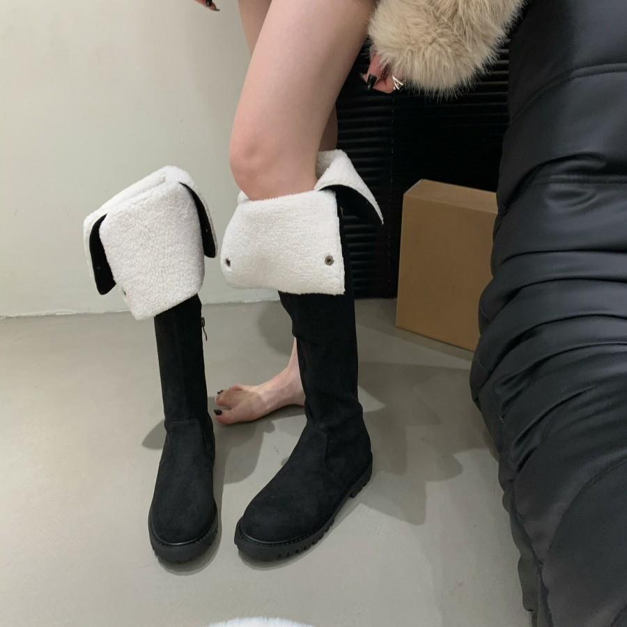 Retro rivet slim knee boots women's 2025 new winter thick heel suede two wear tall western knight boots