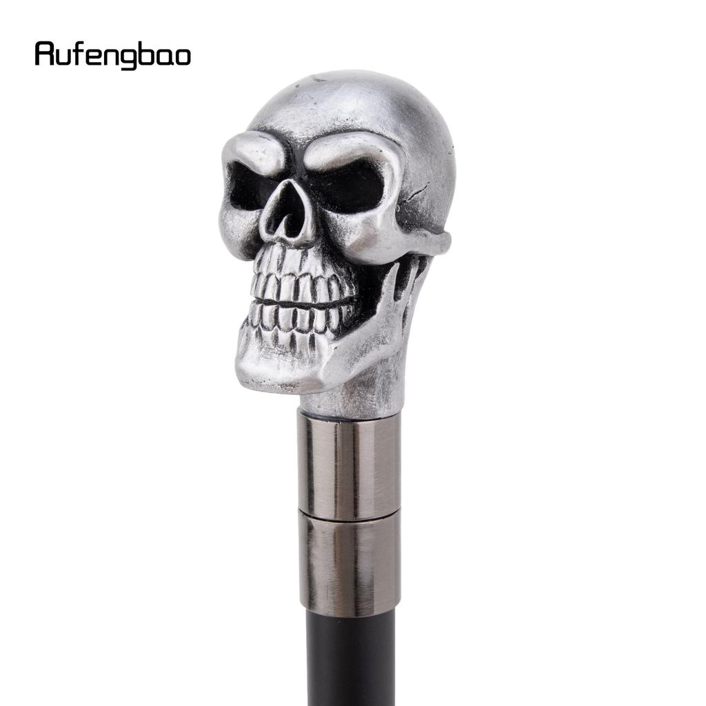 Silver Resin Big Eyes Skull Head Walking Cane Fashion Decorative Steel Stick Gentleman Elegant Cosplay Cane Knob Crosier 94cm