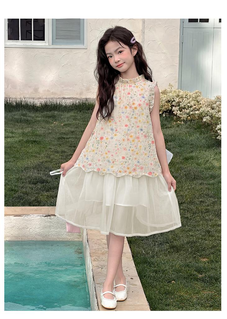 Girls' floral dress, summer new style, super beautiful sleeveless vest dress, middle-aged children's summer dress, fashionable princess dress