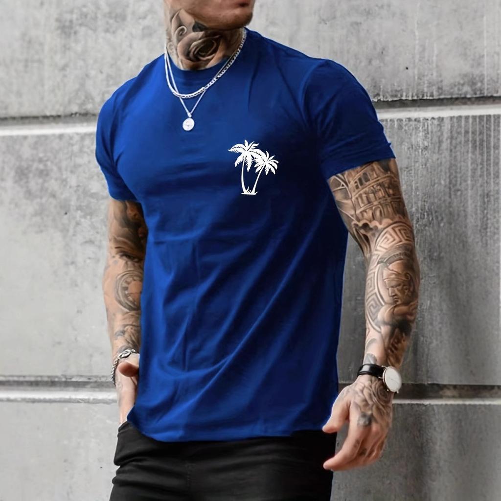 Summer Men's Fashion Casual Relaxed Comfortable Breathable Palm Tree Print Beach Style Men Short Sleeve T-shirt