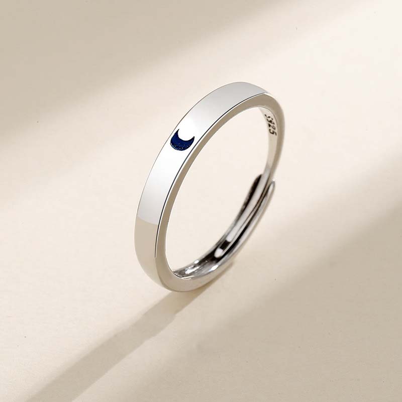 2Pcs Sliver Color Sun Moon Couple Rings for Women Men Simple Heart Matching Open Adjustable Finger Ring Set Wedding Jewelry Gift
