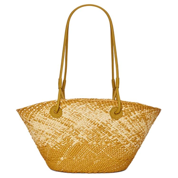 LOEWE Anagram Basket Iracap Palm Fiber With Cow Leather Handbag, Shoulder Bag Small Women's Ochre A223P65X14-3918
