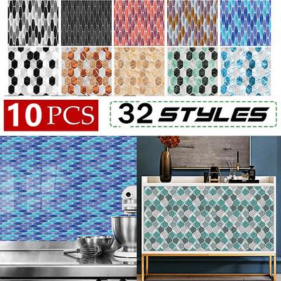 10-teiliges Set, Marmor-Ziegel, bedruckte Tapete, Wandaufkleber, Mosaik-Muster, Fliesenaufkleber, Küche, Badezimmer, dekorative Wandpapierfolie, selbstklebend