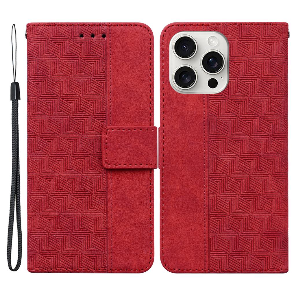 For iPhone 16 Pro Case PU Leather Geometry Imprint Wallet Phone Cover