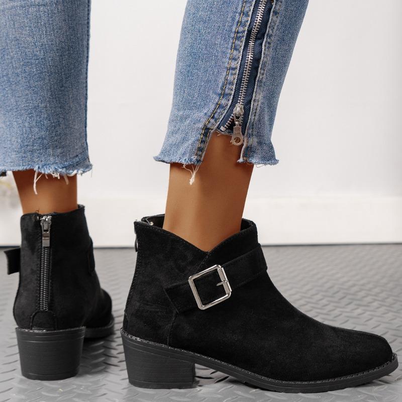 Thick Heel Belt Buckle Fashion Short Tube Round Head Short Boots New Martin Boots Fashion Boots Women
