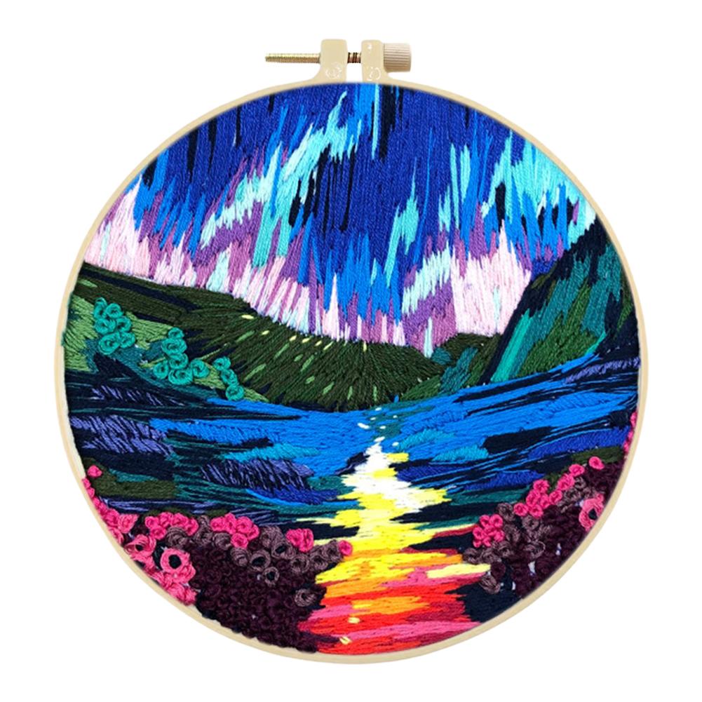 Aurora Stamped Cross Stitch Embroidery Kits with Hoop Cloth Color Thread