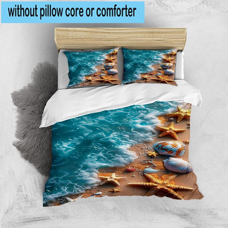 Ocean Starfish Shells 3pcs Bedding,Including 1pc Duvet Cover And 2pcs Pillowcases Perfect for Christmas,Ideal for Bedroom, Dormitory