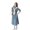 Blue Hong Kong Style Retro Denim Dress - Women's Autumn 2025 Waist-Cinching Shirt Dress, Age-Reducing & Fashionable