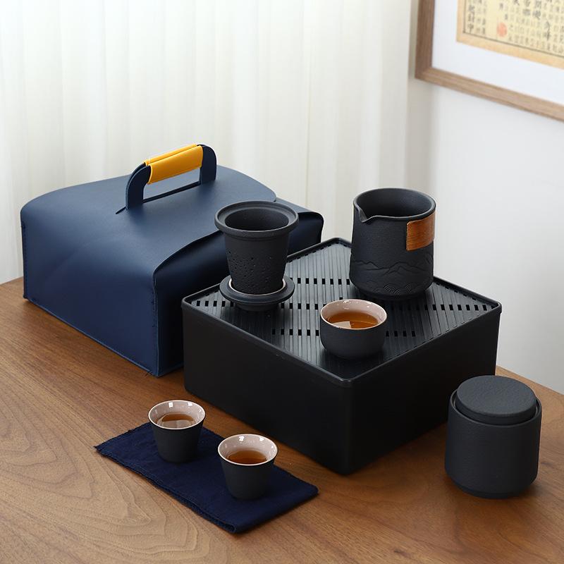 

Travel tea set Car outdoor portable ceramic Kuaike cup Tea can Complete set Company business gifts