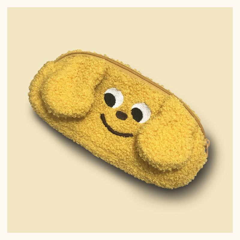 

Cat Fan Cute Puppy Pencil Case Plush Repair Hook Cartoon Funny Expression Student Stationery Coin Purse School Supplies жёлтый
