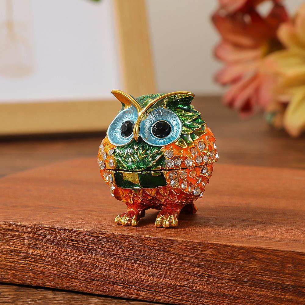 Cute Big Eyes Owl Holding Pink Bouquet Trinket Box with Hinged Classic Animal Ornaments Unique Gift for Family