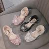 Large Crystal Bow Tie Kids Shoes for Girl Princess Beading Mary Jane Shoes Bling Prom Children Girls Designer Shoes I10294