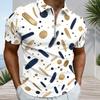 Mens Plus Size Short Sleeve Collared Quarter Zip Printed Polo Shirt White Navy Gold