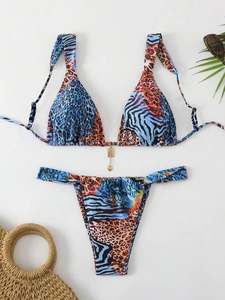 European And American Swimwear New Sexy Bikini Print Lace-Up High-End Hot Girl Clothing Pure Desire Swimsuit Women