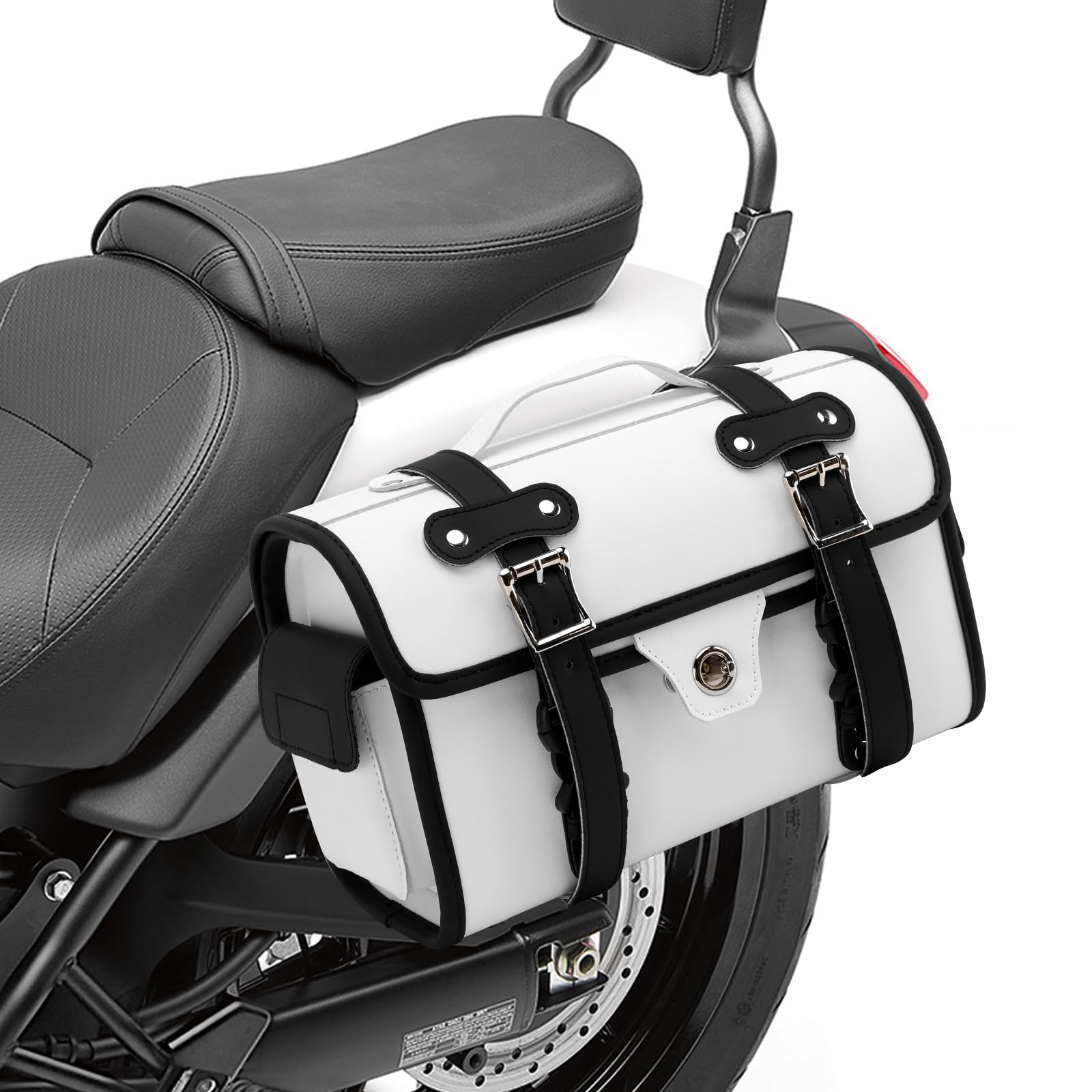 

Artudatech Side Bags and Seat 9L Motorcycle PU Universal Metal Fittings Rust Touring Small Item Double Side White Bags, Capacity, Bags, Leather,