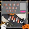 24-Piece Autumn & Halloween Cat Eye Nail Tips with Pumpkin, Ghost, and Floral Designs