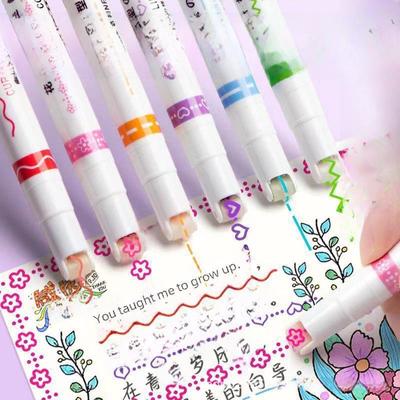 Sada válečkových per Wave Flower 6-color Outline – Studentská DIY rychleschnoucí zakřivená pera pro kreativní příručky
