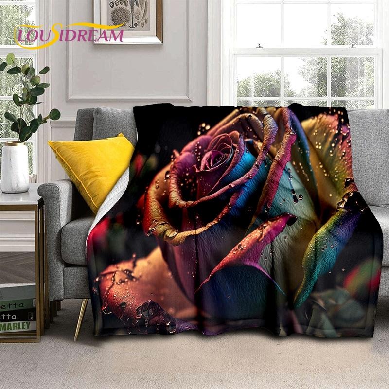 Mantas Suaves Románticas Nórdicas con Flores de Rosa 3D, Manta de Tiro para Mantener el Calor, Manta Cómoda para Picnic, Camas, Sofá, Dormitorio del Hogar, Regalo