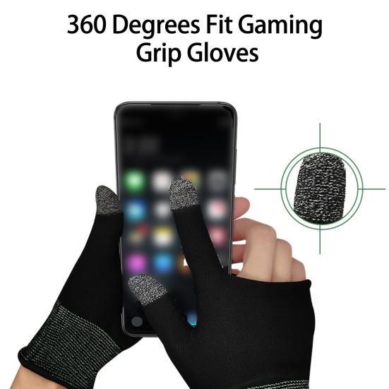 1 Pair Gaming Grip Gloves Two-finger Touch Super Sweat Proof No Latency High Sensitivity Breathable Sensitive Touch Screen Fingertips