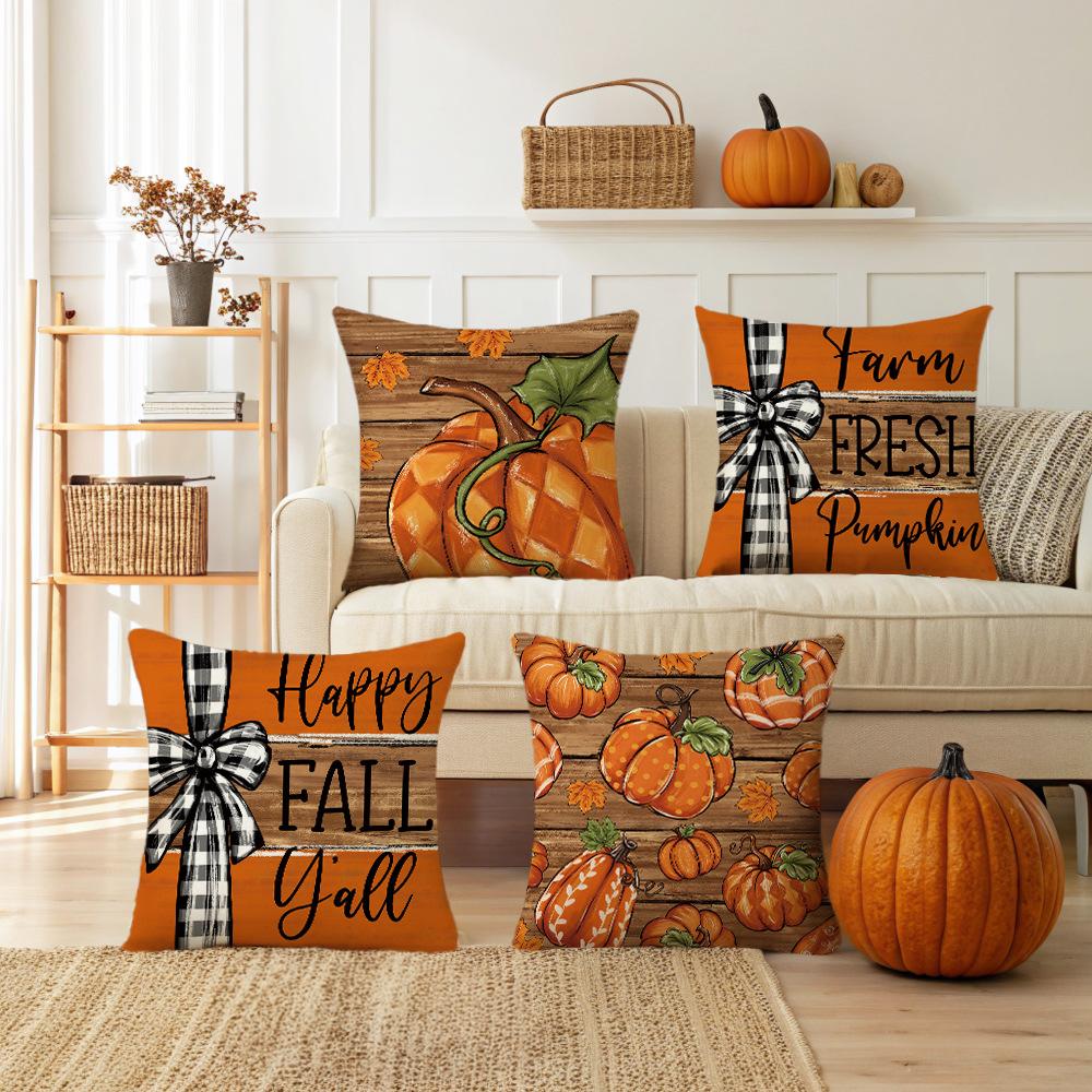 1pc Orenge Pumpkin Themed Cushion Cover Soft Cozy Cover Thanksgiving Day Pillowcase for Living Room Couch Decoration