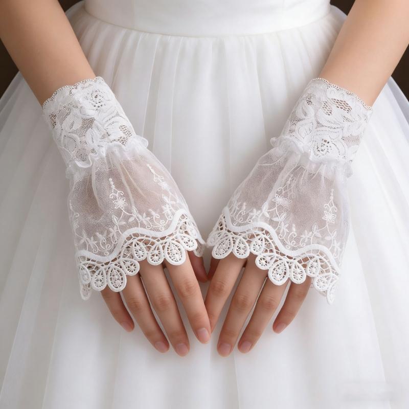 Elegant White Floral Lace Fake Cuffs For Women Stylish Hand Sleeve Cosplay Accessories Perfect For Parties And Weddings