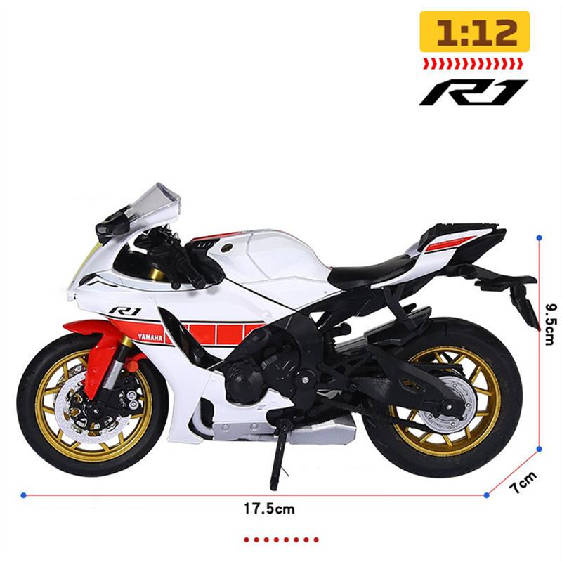 

1/12 Yamaha YZF-R1 R1 Модель гоночного мотоцикла зі сплаву Металеві литі моделі Вуличний спортивний мотоцикл Модель Звук і світло Дитячі іграшки Подарунок білий