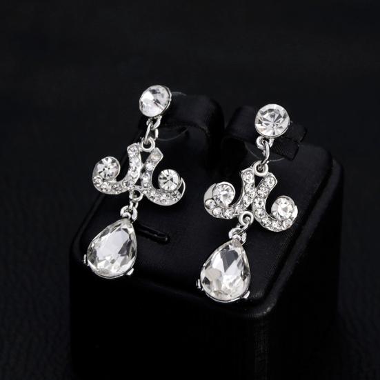 Lady Fashion Rhinestone Pendant Earrings Necklace Luxury Bridal Jewelry Set