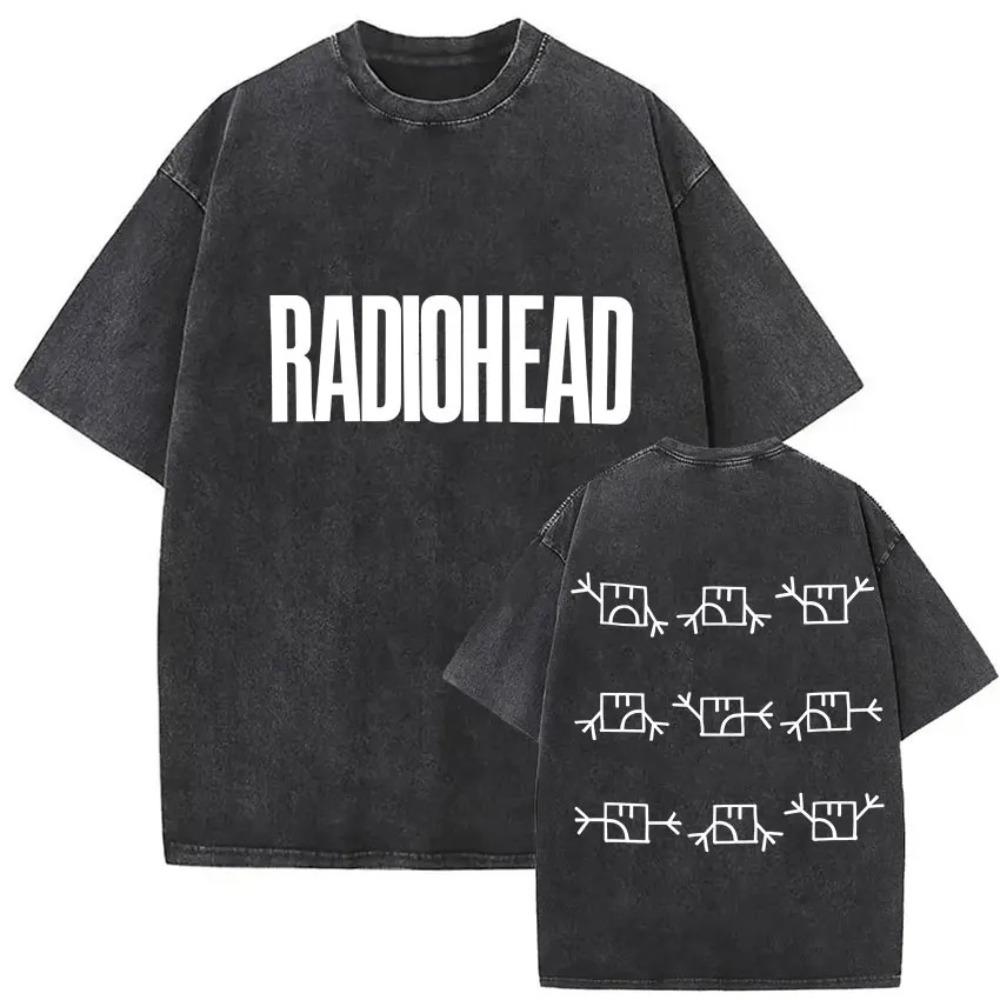 

Oversized Acid-Wash Short-Sleeve T-Shirt Featuring Radiohead OK Computer & 1997 Live Tour Vintage Graphic Print M слонова кістка
