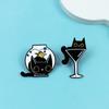 Black Cat Metal Brooch - Cartoon Fish Tank & Wine Glass Shape, Children's Backpack Accessory Badge