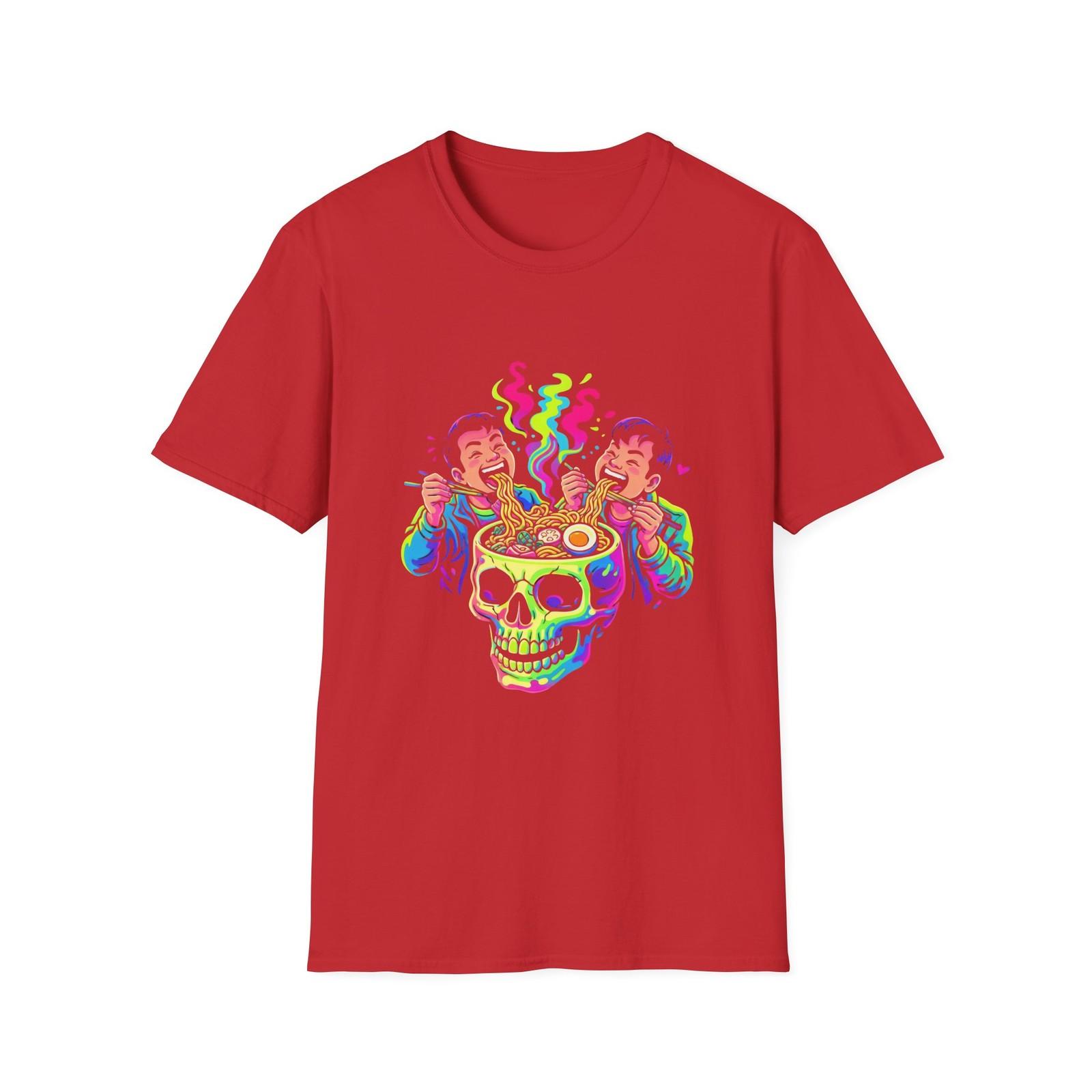 Psychedelic Ramen Skull T-Shirt | Neon Trippy Graphic Tee | Streetwear Art Shirt S