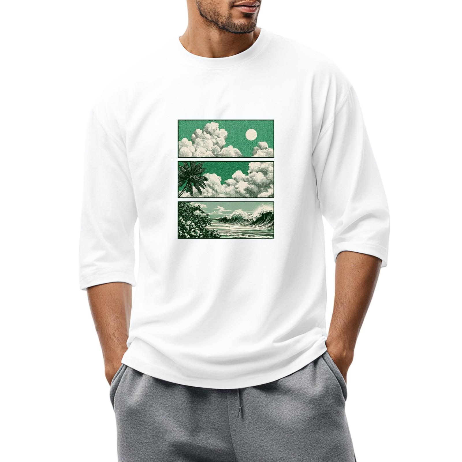 

Мужская повседневная модная футболка с круглым вырезом и рукавом три четверти XXL белый