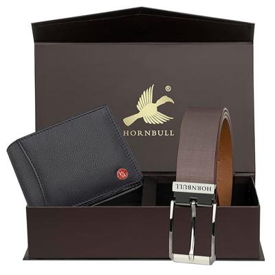 Geschenkset für Herren | Kombination aus schwarzer Geldbörse und Gürtel für Herren | Diwali-Geschenk für Männer