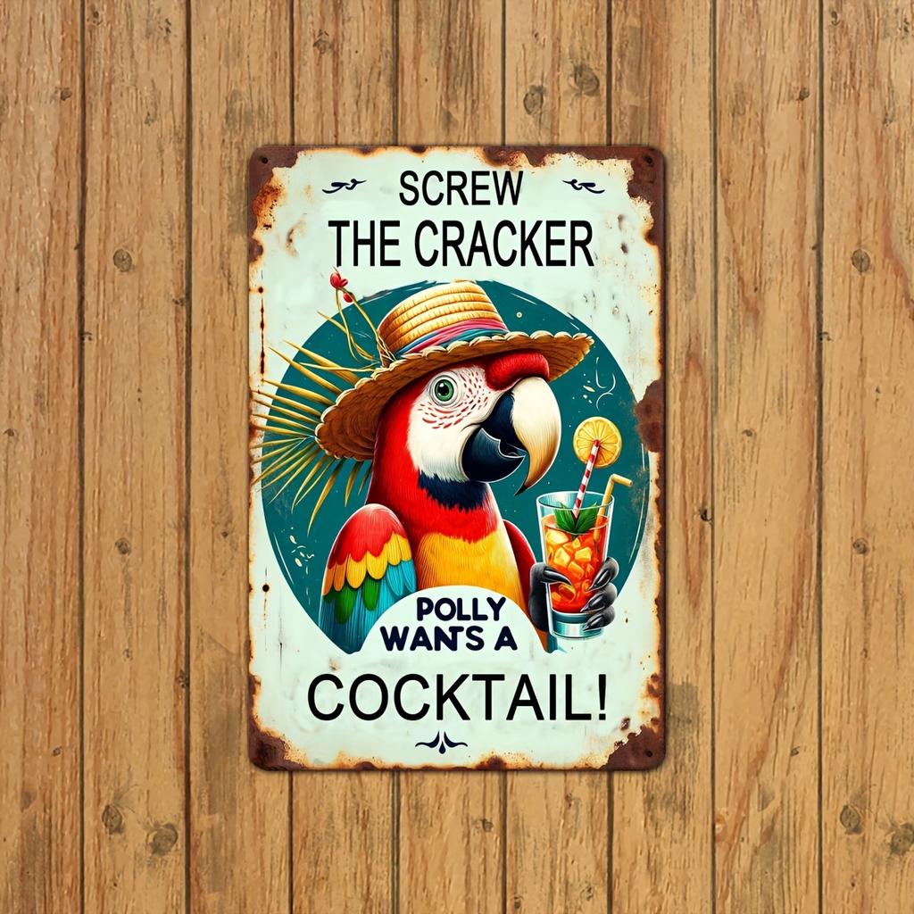 Parrot Cocktail Aluminum Metal Sign Perfect for Bars, Cafes and Resorts Decoration Bartender Collection and Entertainment Area