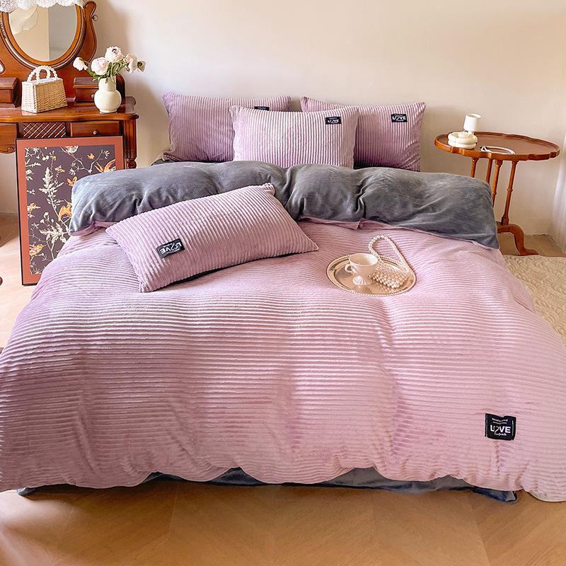 High Quality Milk Magic Velvet Winter Warm Thickened Double-sided Duvet Cover Coral Velvet Bed Hats Pillowcase Duvet Cover Four-piece Set