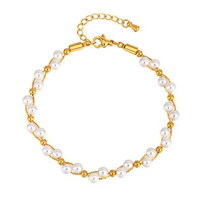 Fashion Stainless Steel Chain Bead Bracelet 18K Gold Ladies 2563
